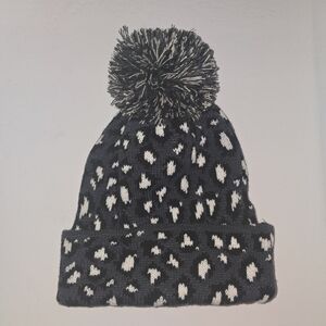 Gray and White Pom-Pom Beanie